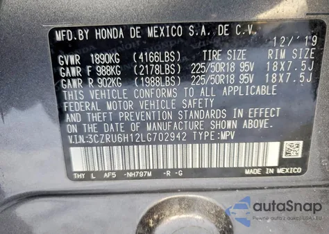 2020 Honda Hr-V Sport from USA, damaged, VIN 3CZRU6H12LG702942